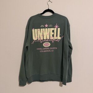 Unwell International Graphic Crewneck Sweatshirt Olive Pink & Cream Print NEW